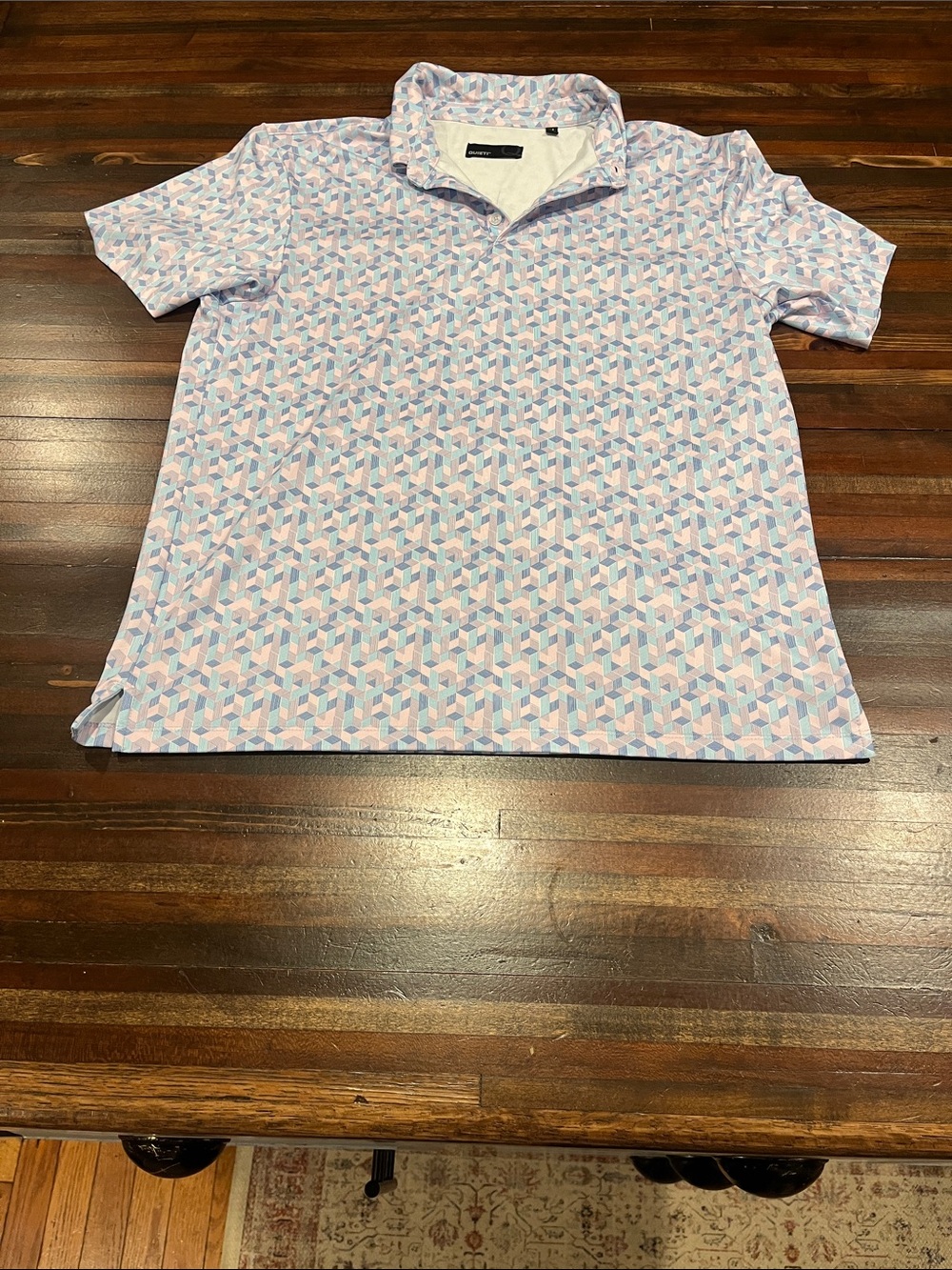 Men's Geometric Quieti Print Polo Shirt - Light Blue & Pink medium